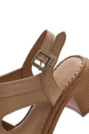 Women's Camel Ankle Strap Thick Heel Leather Sandals | Derimod