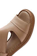 Women's Camel Ankle Strap Thick Heel Leather Sandals | Derimod