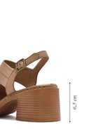 Women's Camel Ankle Strap Thick Heel Leather Sandals | Derimod