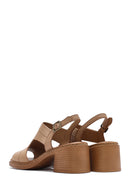 Women's Camel Ankle Strap Thick Heel Leather Sandals | Derimod