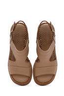 Women's Camel Ankle Strap Thick Heel Leather Sandals | Derimod