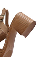 Women's Camel Ankle Strap Thick Heel Leather Sandals | Derimod