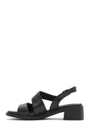 Kadın Siyah Bilekten Tokalı Kısa Topuklu Deri Sandalet | Derimod