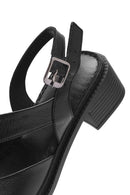 Kadın Siyah Bilekten Tokalı Kısa Topuklu Deri Sandalet | Derimod