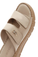 Kadın Bej Çift Bantlı Deri Comfort Terlik | Derimod
