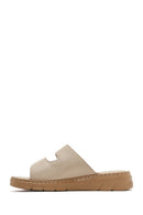 Kadın Bej Çift Bantlı Deri Comfort Terlik | Derimod