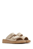 Kadın Bej Çift Bantlı Deri Comfort Terlik | Derimod