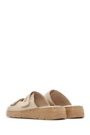 Kadın Bej Çift Bantlı Deri Comfort Terlik | Derimod