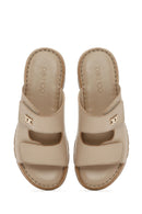 Kadın Bej Çift Bantlı Deri Comfort Terlik | Derimod