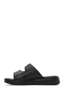 Kadın Siyah Çift Bantlı Deri Comfort Terlik | Derimod