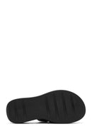 Women's Black Buckled Thick Soled Leather Comfort Slippers | Derimod