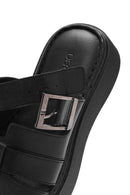 Women's Black Buckled Thick Soled Leather Comfort Slippers | Derimod