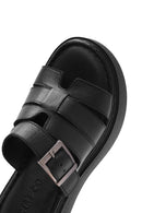 Women's Black Buckled Thick Soled Leather Comfort Slippers | Derimod
