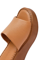 Woman Tan Thick Sole Leather Comfort Slippers | Derimod