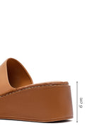 Woman Tan Thick Sole Leather Comfort Slippers | Derimod