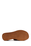 Woman Tan Thick Sole Leather Comfort Slippers | Derimod