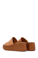 Woman Tan Thick Sole Leather Comfort Slippers | Derimod