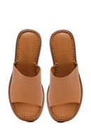Woman Tan Thick Sole Leather Comfort Slippers | Derimod