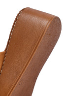 Woman Tan Thick Sole Leather Comfort Slippers | Derimod