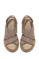 Kadın Vizon Bilekten Tokalı Kalın Tabanlı Süet Deri Comfort Sandalet | Derimod