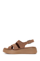 Kadın Pudra Bilekten Tokalı Kalın Tabanlı Süet Deri Comfort Sandalet | Derimod