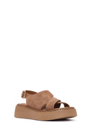 Kadın Pudra Bilekten Tokalı Kalın Tabanlı Süet Deri Comfort Sandalet | Derimod