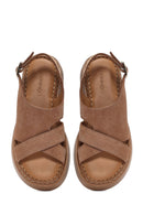 Kadın Pudra Bilekten Tokalı Kalın Tabanlı Süet Deri Comfort Sandalet | Derimod