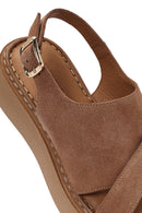 Kadın Pudra Bilekten Tokalı Kalın Tabanlı Süet Deri Comfort Sandalet | Derimod