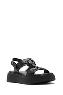 Kadın Siyah Bilekten Tokalı Kalın Tabanlı Deri Comfort Sandalet | Derimod