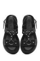 Kadın Siyah Bilekten Tokalı Kalın Tabanlı Deri Comfort Sandalet | Derimod