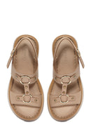 Kadın Krem Bilekten Tokalı Kalın Tabanlı Deri Comfort Sandalet | Derimod