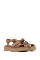 Kadın Pudra Bilekten Tokalı Kalın Tabanlı Süet Deri Comfort Sandalet | Derimod