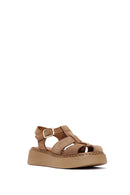 Kadın Pudra Bilekten Tokalı Kalın Tabanlı Süet Deri Comfort Sandalet | Derimod