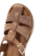 Kadın Pudra Bilekten Tokalı Kalın Tabanlı Süet Deri Comfort Sandalet | Derimod