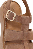 Kadın Pudra Bilekten Tokalı Kalın Tabanlı Süet Deri Comfort Sandalet | Derimod