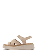 Kadın Bej Bilekten Bağlamalı Kalın Tabanlı Deri Comfort Sandalet | Derimod