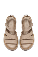 Kadın Bej Bilekten Bağlamalı Kalın Tabanlı Deri Comfort Sandalet | Derimod