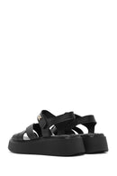 Kadın Siyah Bilekten Bağlamalı Kalın Tabanlı Deri Comfort Sandalet | Derimod