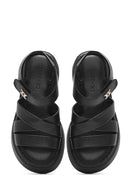 Kadın Siyah Bilekten Bağlamalı Kalın Tabanlı Deri Comfort Sandalet | Derimod