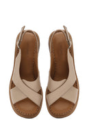 Kadın Bej Bilekten Tokalı Kısa Topuklu Deri Sandalet | Derimod