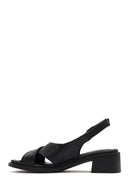 Kadın Siyah Bilekten Tokalı Kısa Topuklu Deri Sandalet | Derimod