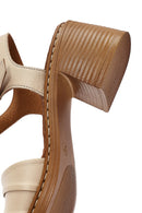 Kadın Bej Bilekten Bağlamalı Kalın Topuklu Deri Sandalet | Derimod