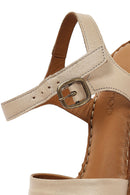 Kadın Bej Bilekten Bağlamalı Kalın Topuklu Deri Sandalet | Derimod