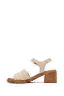 Kadın Bej Bilekten Bağlamalı Kalın Topuklu Deri Sandalet | Derimod