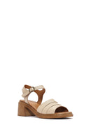 Kadın Bej Bilekten Bağlamalı Kalın Topuklu Deri Sandalet | Derimod