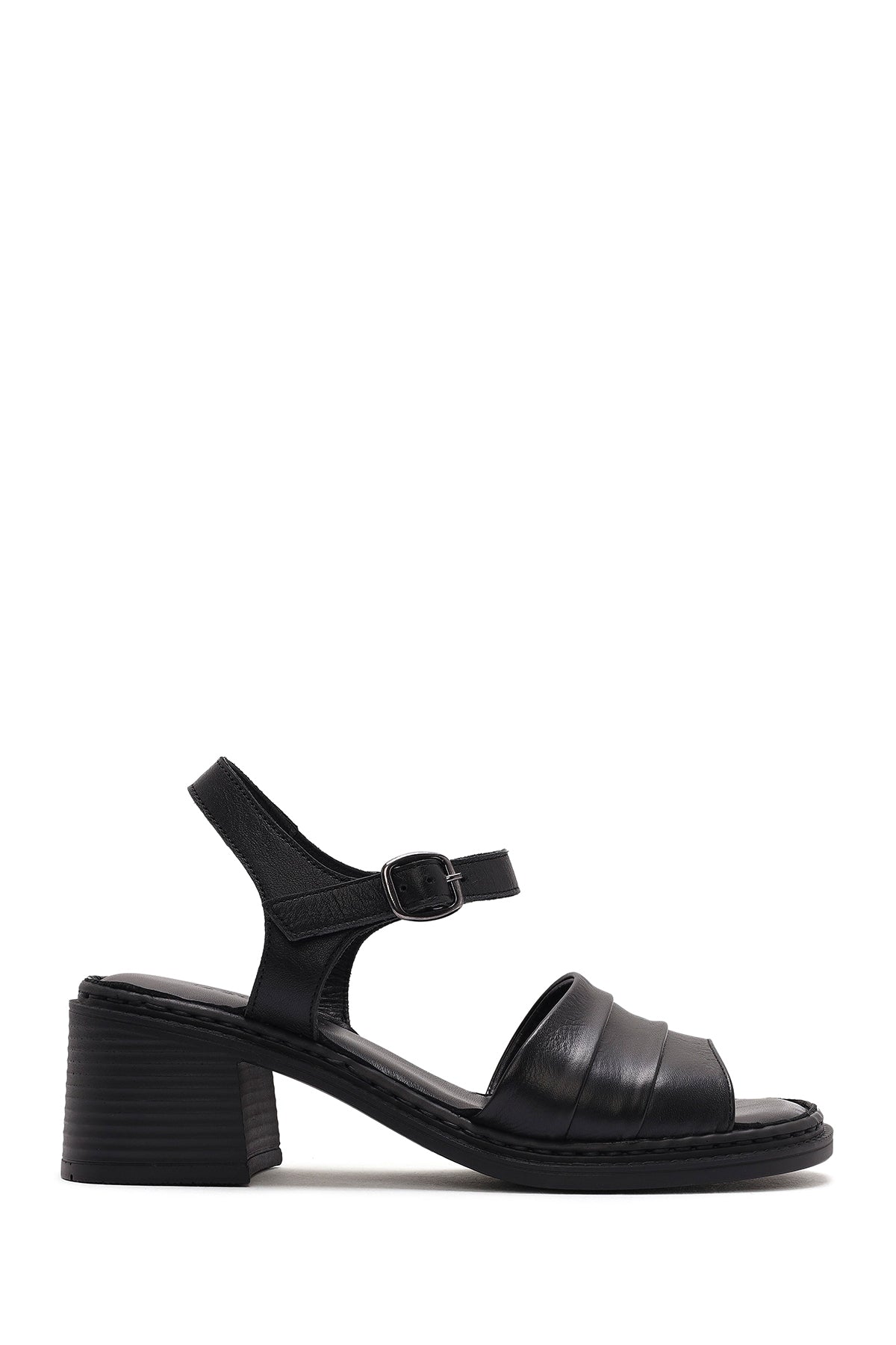 Women's Black Ankle Strap Thick Heel Leather Sandals 25SFD342918 | Derimod