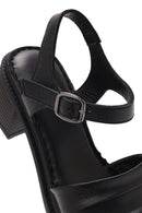 Women's Black Ankle Strap Thick Heel Leather Sandals | Derimod
