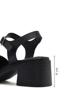 Women's Black Ankle Strap Thick Heel Leather Sandals | Derimod