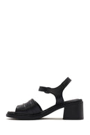 Women's Black Ankle Strap Thick Heel Leather Sandals | Derimod
