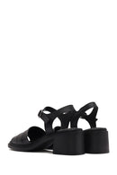 Women's Black Ankle Strap Thick Heel Leather Sandals | Derimod